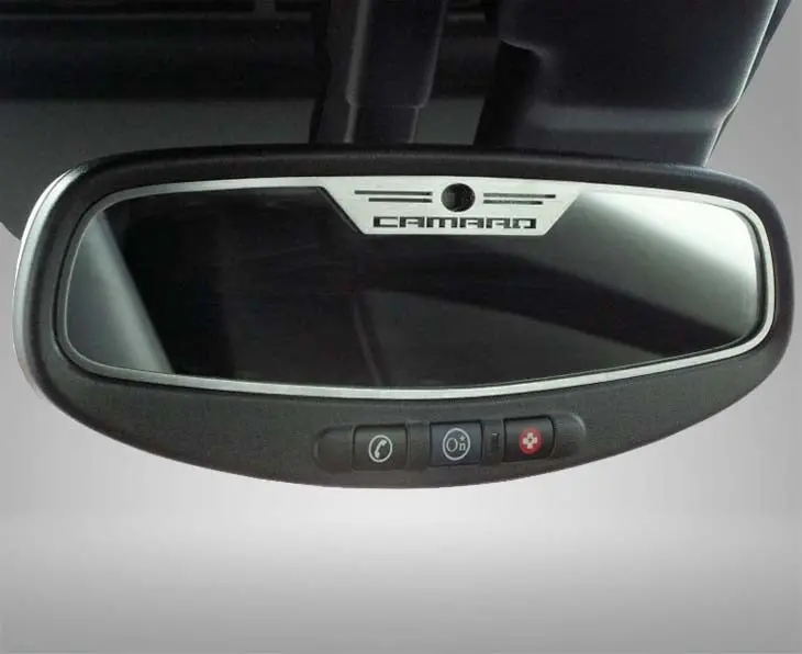 Camaro Rear View Mirror Trim "Camaro" Style Brushed Oval 1