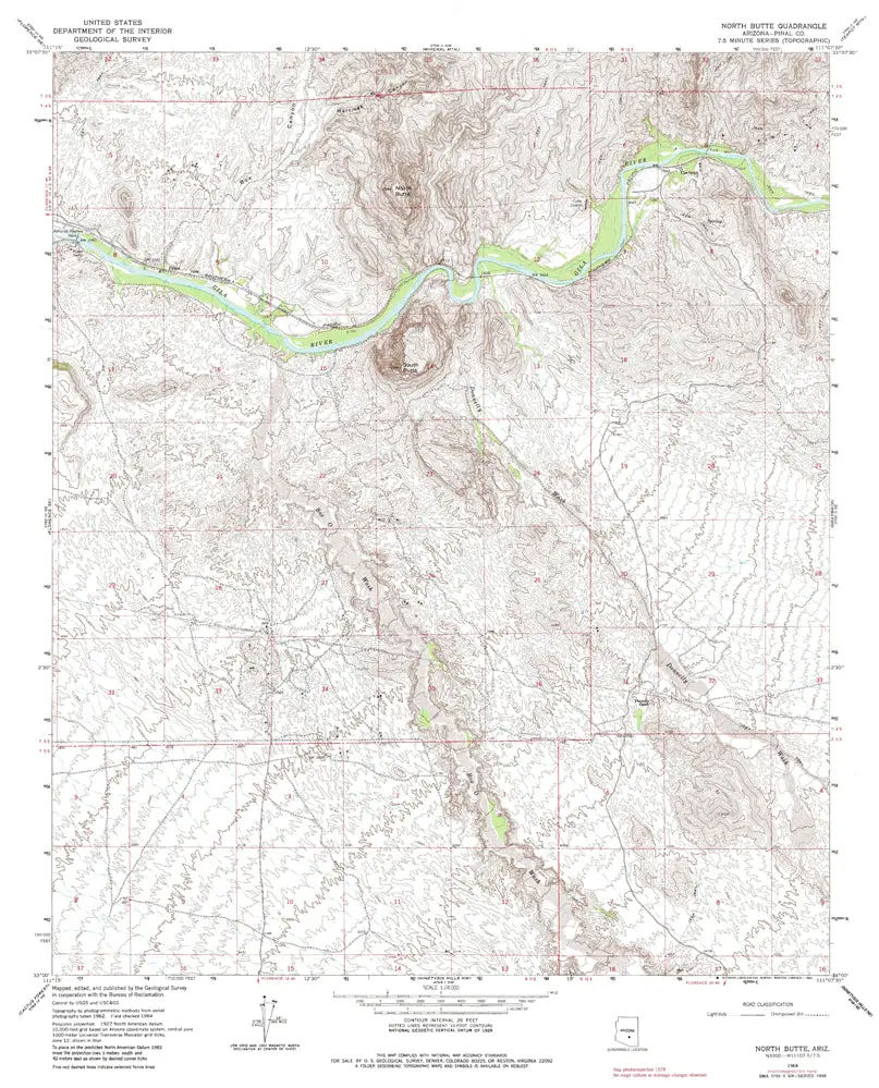 North Butte 7.5' Az 1964 Pi 1978 Map United States Geological Survey 1