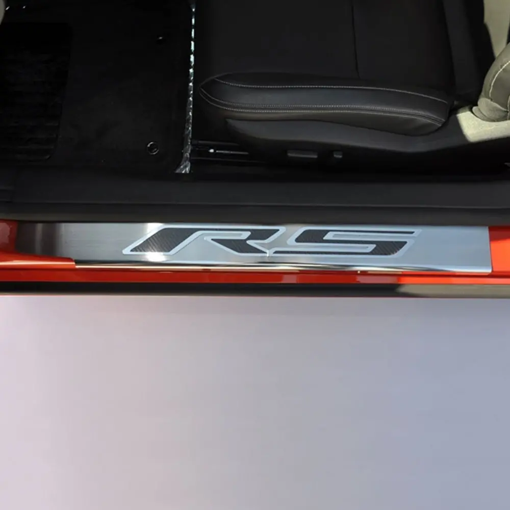 Camaro 2010-2015 Door Sill Plates - Brushed-Polished Stainless Steel "Rs" Carbon Fiber 1