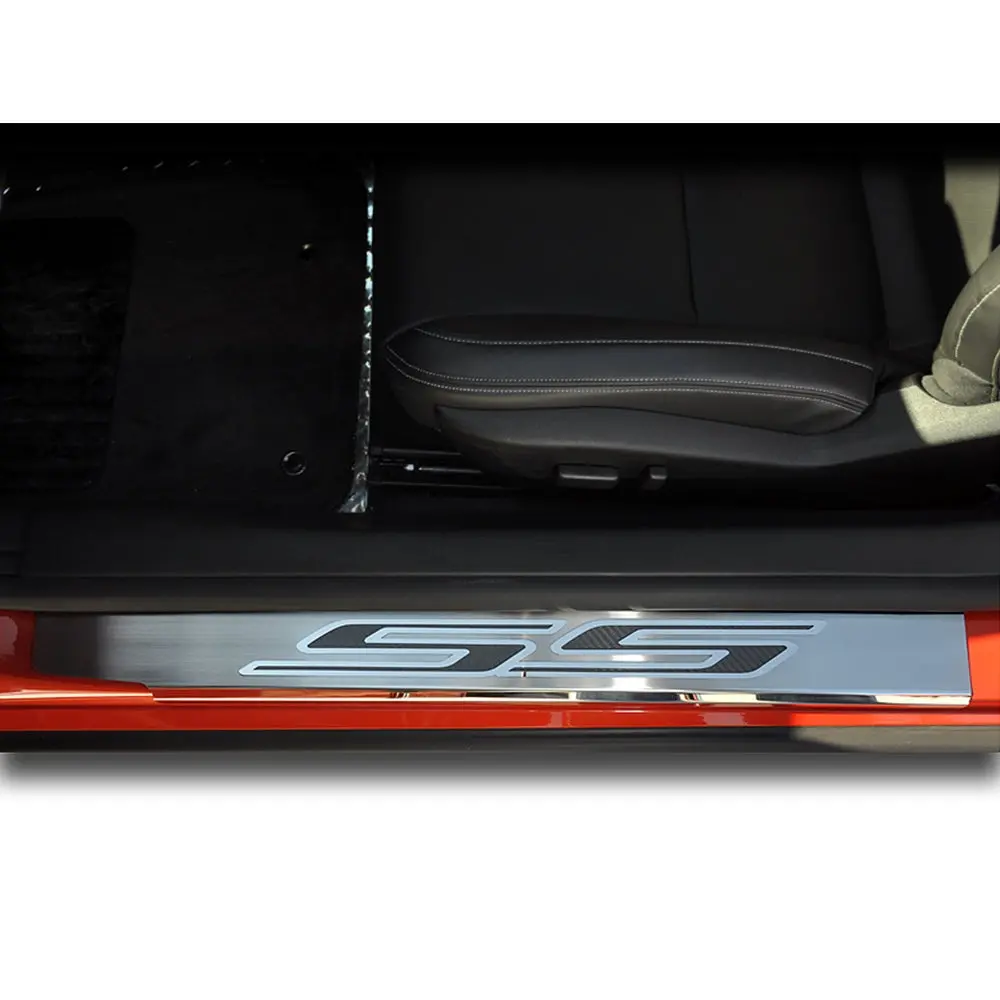 Camaro Door Sill Plates - Brushed-Polished Stainless Steel "Ss" Carbon Fiber 1