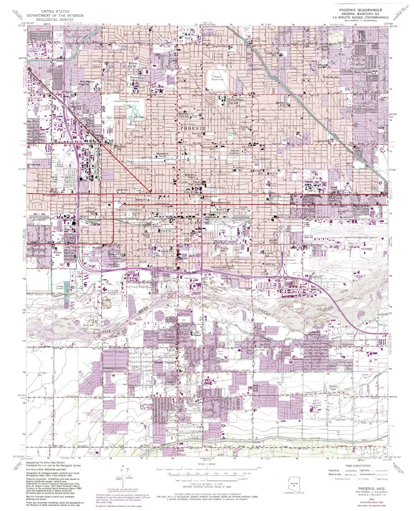 Phoenix 7.5' Az 1982 Map United States Geological Survey 1