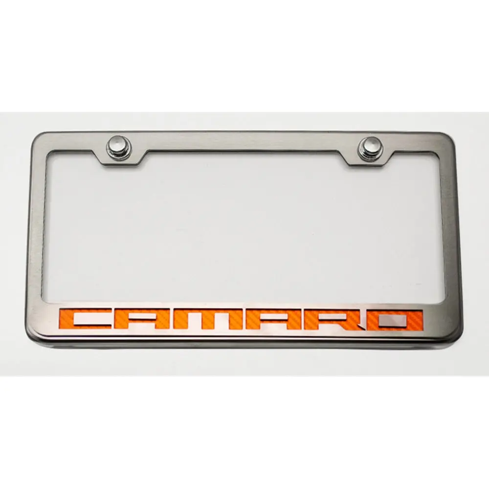 Camaro Tag-License Frame : Chrome, Stainless Steel & Carbon Fiber Camaro Script (Illuminated Options) 1