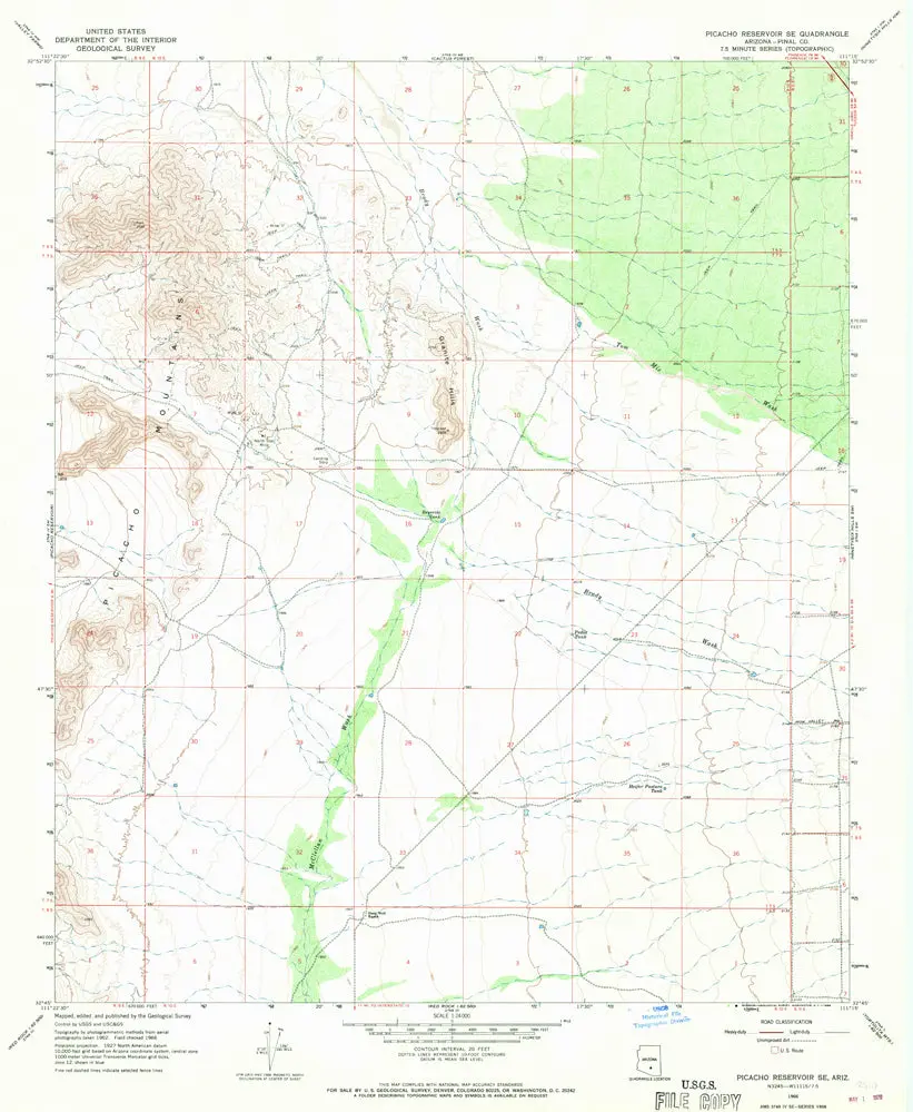 Picacho Reservoir Se 7.5' Az 1966 Mr 1993 Map - United States Geological Survey 1