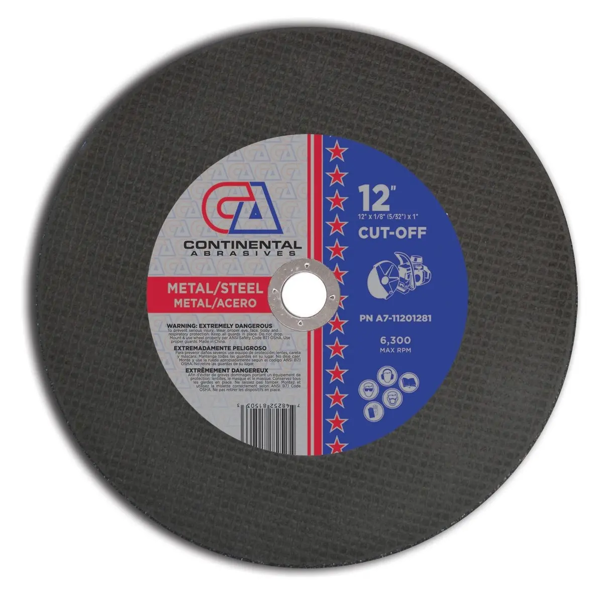 12" X 1/8" (5/32") X 1 T1 Triple Reinforced High-Speed Gas Powered Saw Wheels For Metal And Steel 1