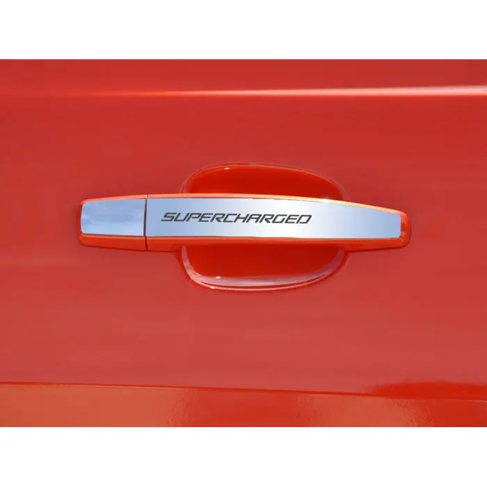 2010-2015 Camaro Door Handle Plate Polished Exterior "Supercharged" 2Pc 1