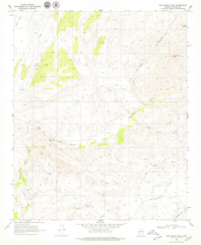 Sam Powell Peak 7.5' Az 1969 Map U.S. Geological Survey 1
