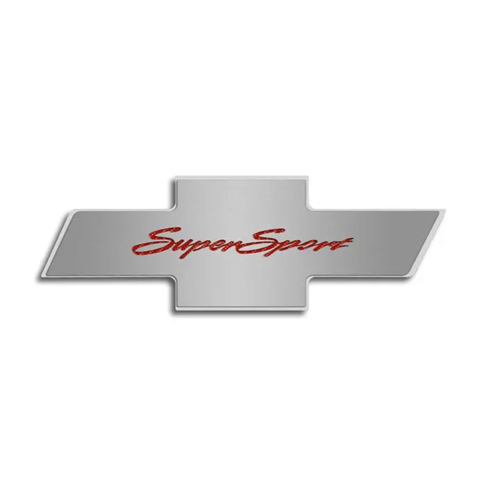 2010-2015 Camaro - Polished-Brushed Stainless Steel W-Carbon Fiber "Super Sport" - Factory Hood Panel Badge 1