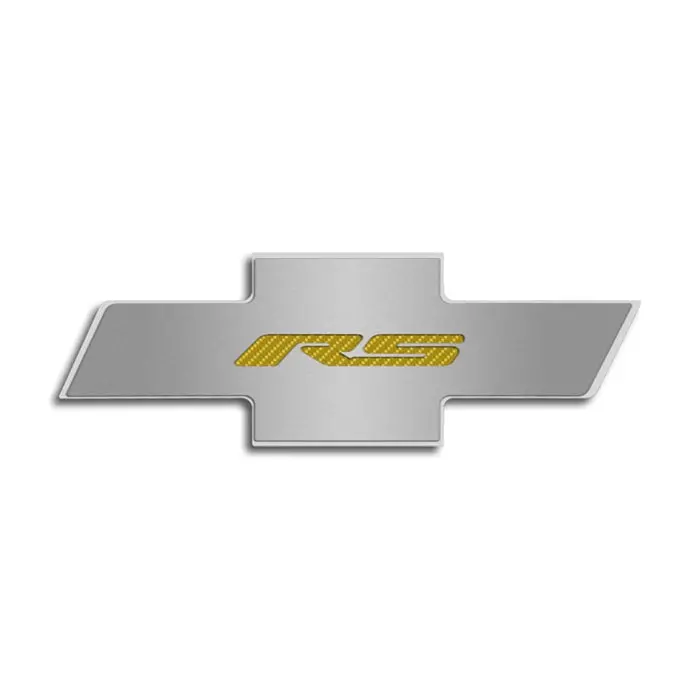2010-2015 Camaro - Polished-Brushed Stainless Steel W-Carbon Fiber "Rs" - Factory Hood Panel Badge 1