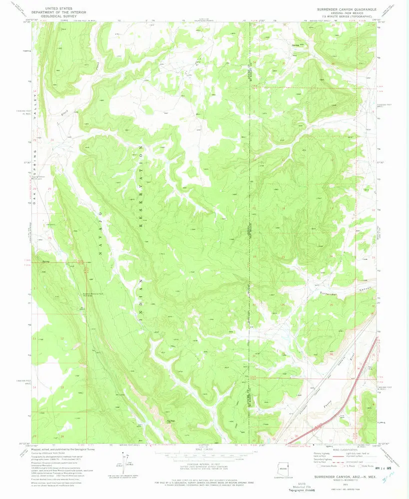 Surrender Canyon, Arizona - New Mexico [Map] United Stated Geological Survey 1