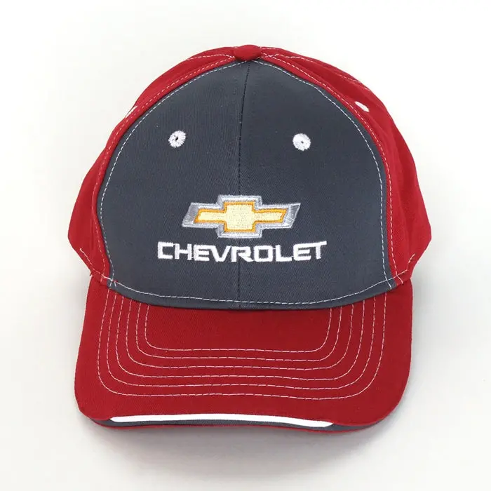 Chevrolet Gold Bowtie Embroidered Tri-Color Hat-Cap : Red-Charcoal 1