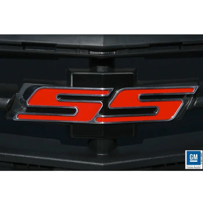 2014-2015 Camaro Ss Stock Grille Emblem - Red Ss With Polished Outer 1