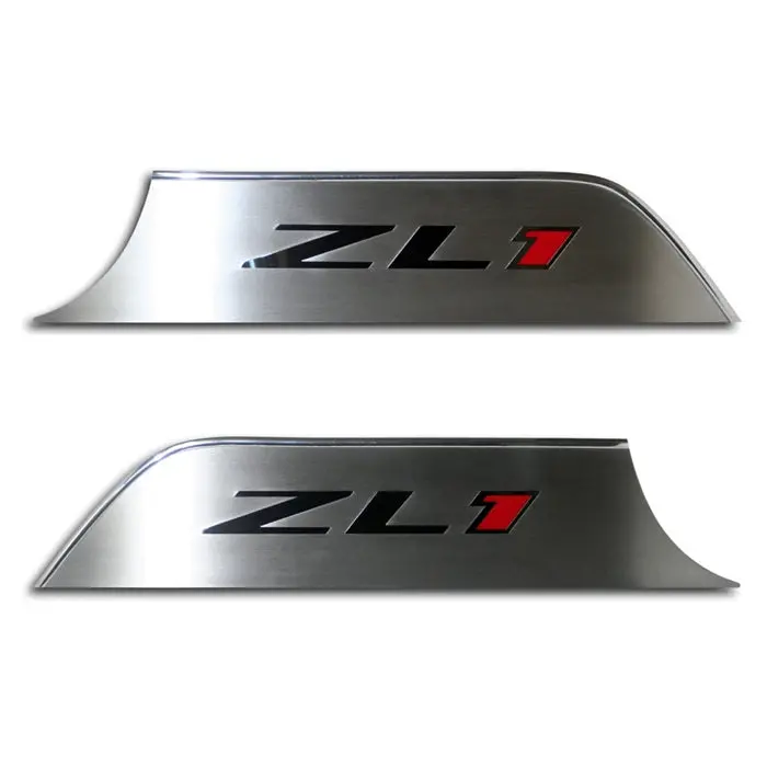Camaro Zl1 Logo Door Panel Kick Plates - Brushed With Carbon Fiber Inlay 1
