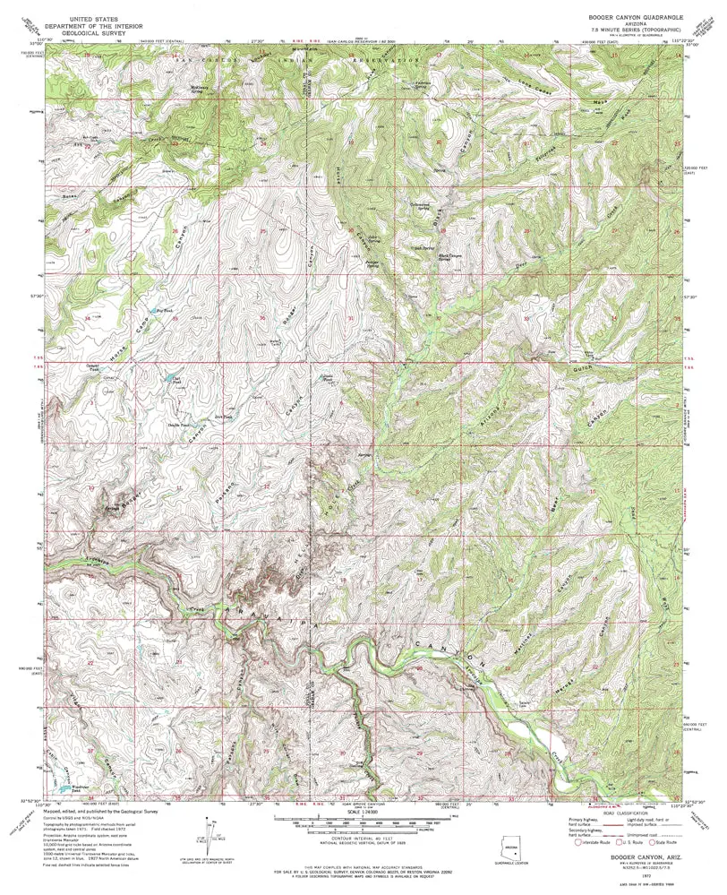 Booger Canyon, Az 7.5' 1972 Map United States Geological Survey 1