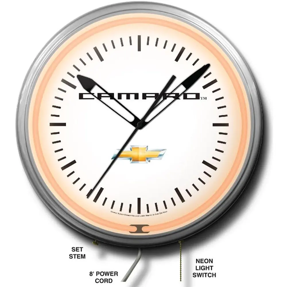 Camaro White Neon Clock W- Chevy Bowtie - 20" 1