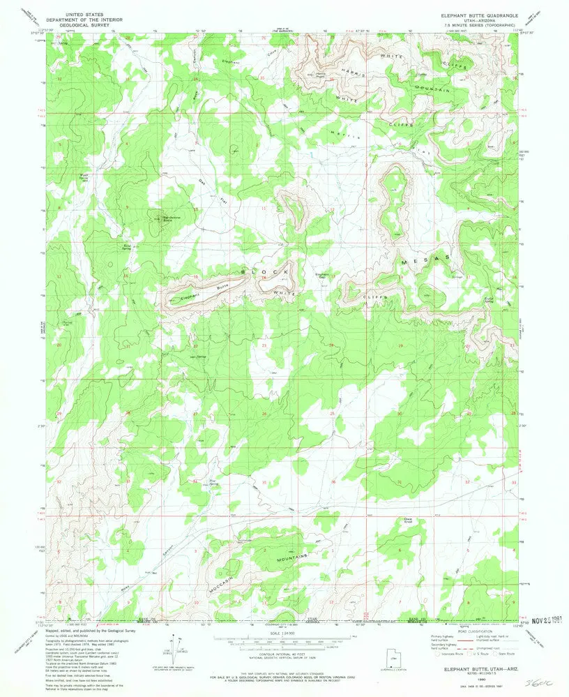 Elephant Butte 7.5' Ut-Az Map United States Geological Survey 1