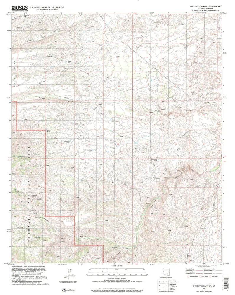 Buehman Canyon 7.5' Arizona 1996 Map United Stated Geological Survey 1