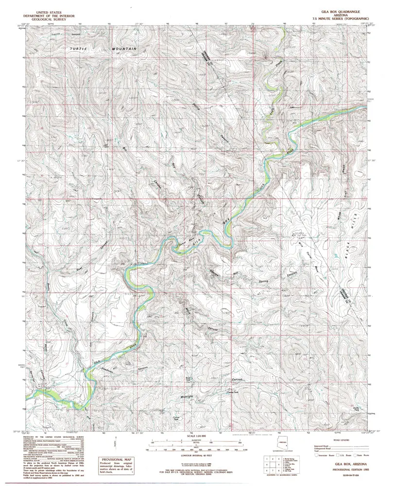 Gila Box, Az 7.5' Pe 1985 Map United States Geological Survey 1