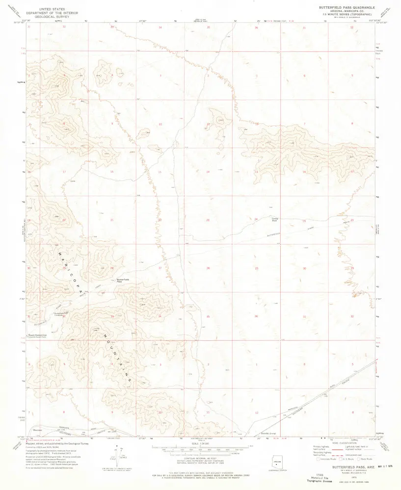 Butterfield Pass, Arizona 7.5'×7.5' [Map] United States Geological Survey 1