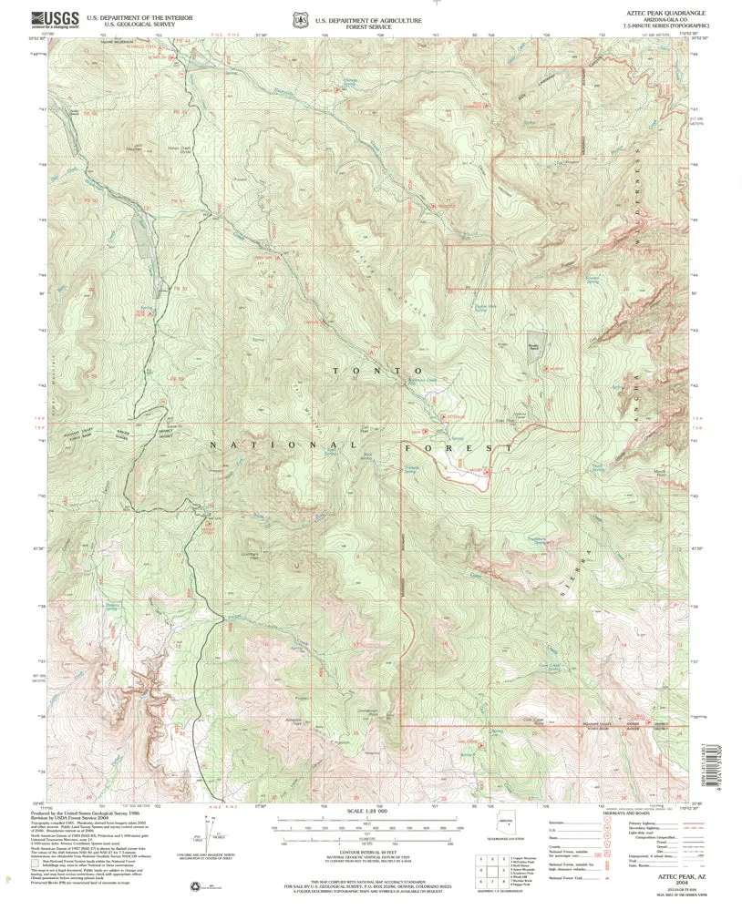 Aztec Peak, Arizona 7.5' 2004 Map U.S. Geological Survey 1