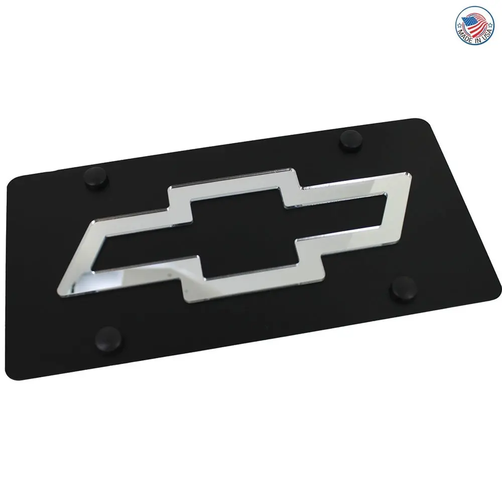 Chevrolet Bowtie License Plate On Black Steel 1