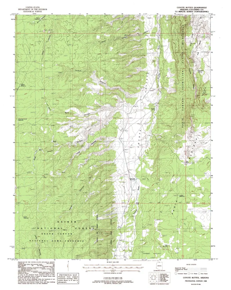 Coyote Buttes 7.5' Az 1988 Provisional Edition Map United States Geological Survey 1