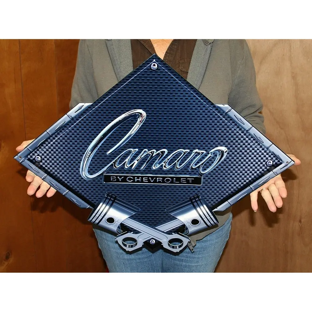 Camaro By Chevrolet Crossed Pistons Metal Sign 25" X 19" - Large Automotive Sign 1