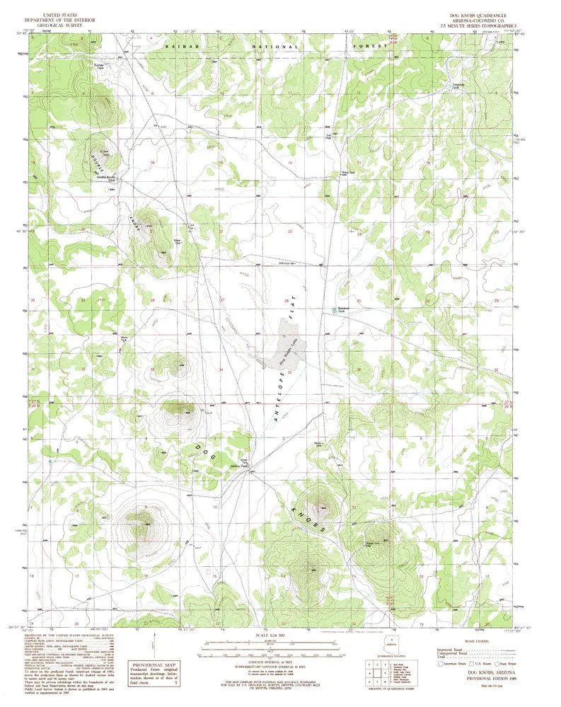 Dog Knobs 7.5' Arizona 1989 Provisional Edition Map United States Geological Survey 1