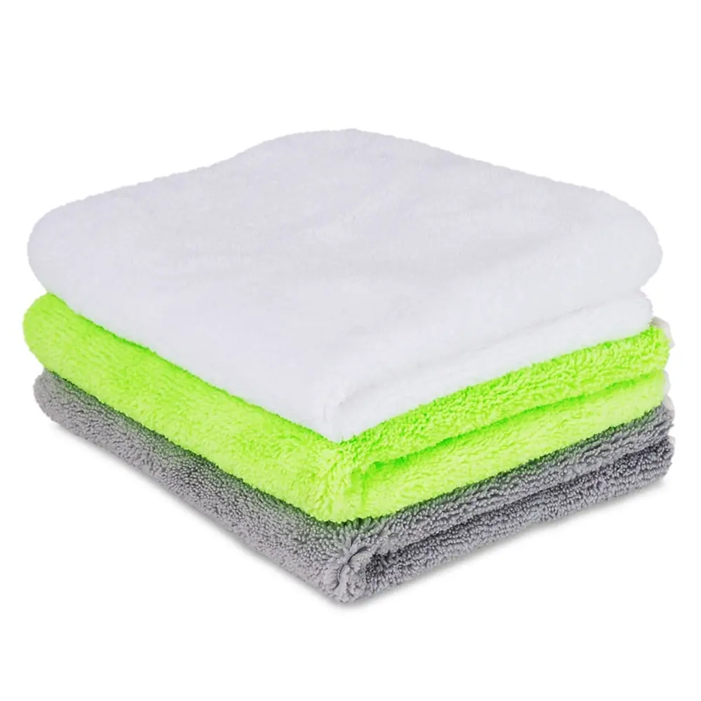 Liquid X Premium Terry Microfiber Detailing Towels - Lime Green, White, Gray - 16" X 16" 1