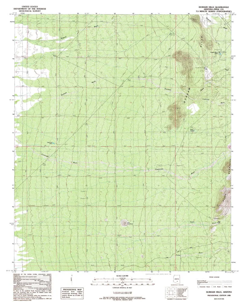 Durham Hills 7.5' Arizona 1988 Pe Map - United Stated Geological Survey 1