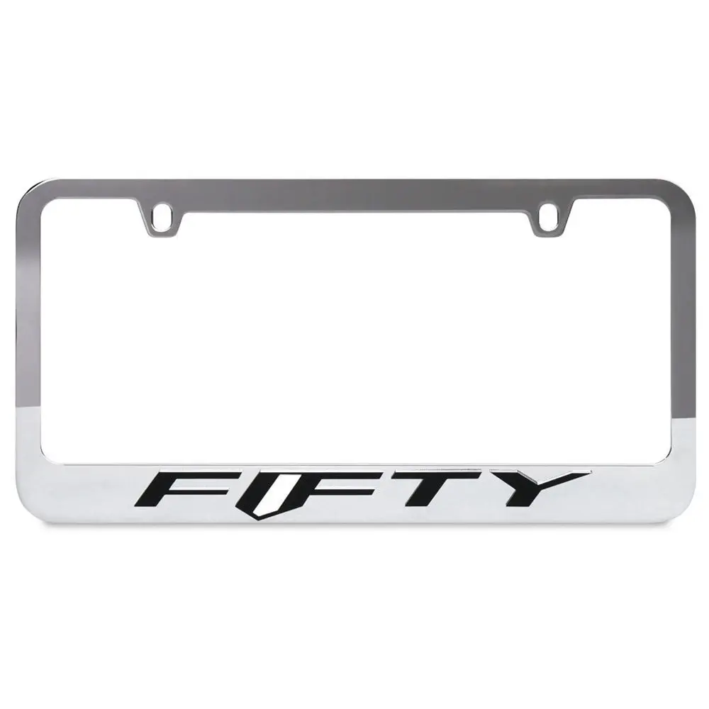 Chrome License Plate Frame- Camaro Fifty W-O Black "Fifty" Word W White Insert 1
