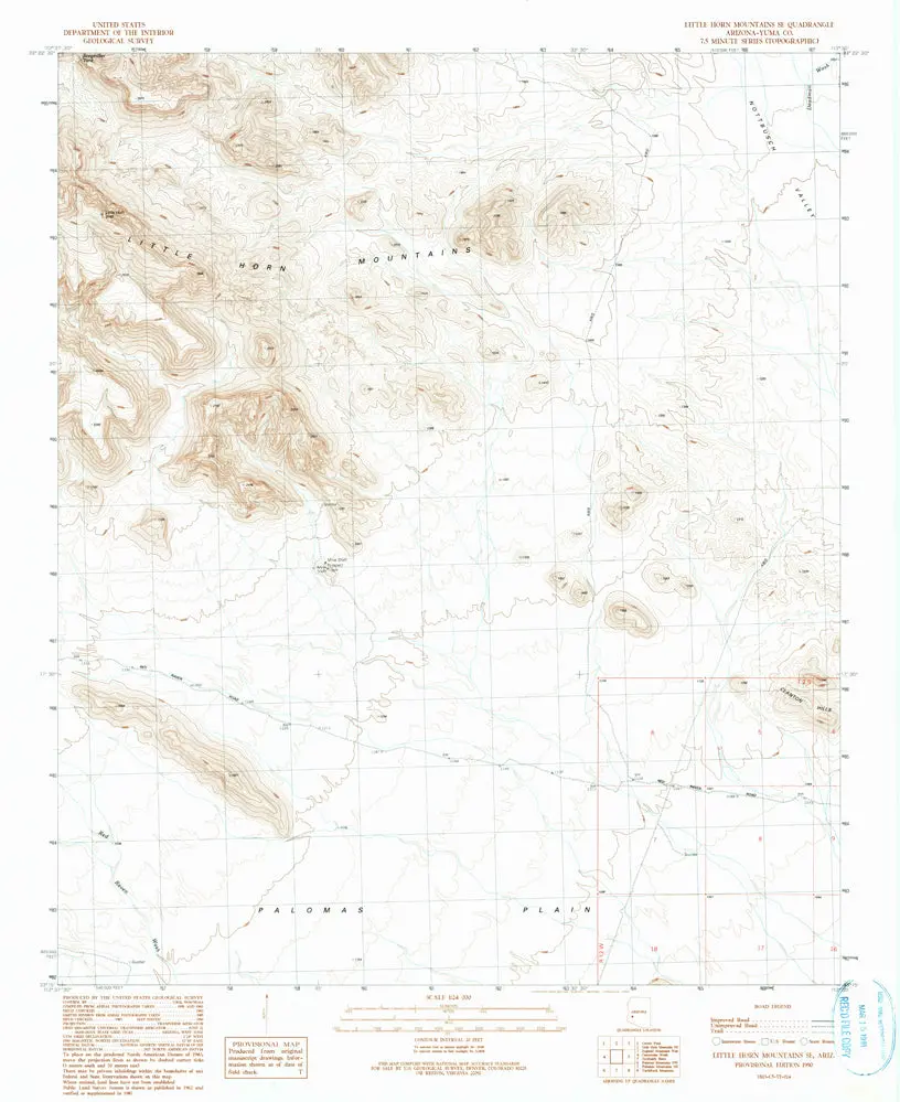 Little Horn Mts Se 7.5' Arizona 1990 Pe Map United Stated Geological Survey 1