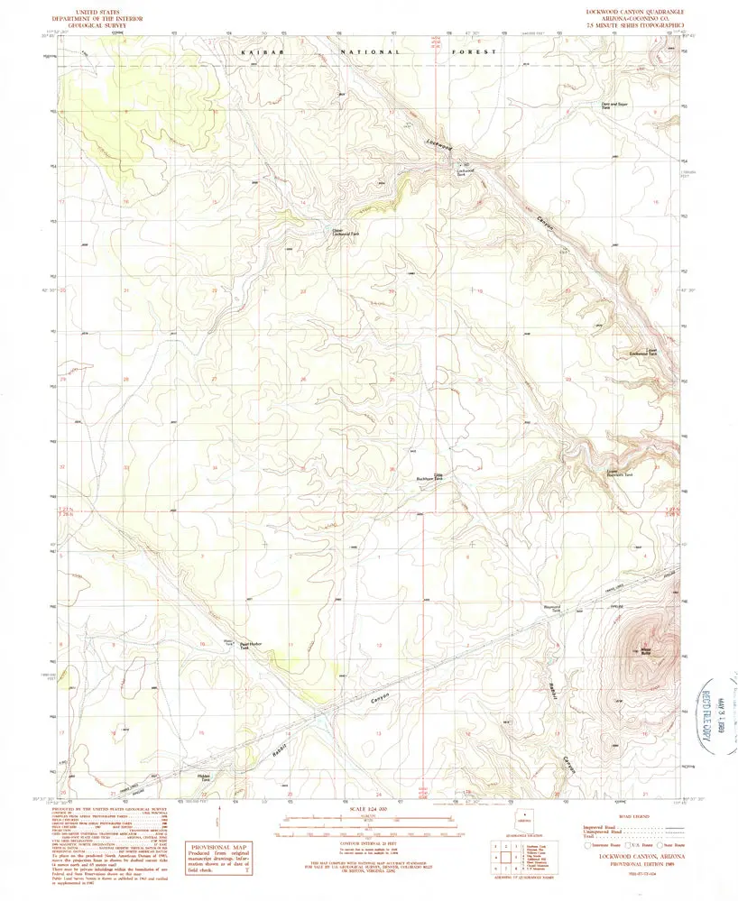 Lockwood Canyon 7.7' Arizona 1989 Provisional Edition Map United States Geological Survey 1