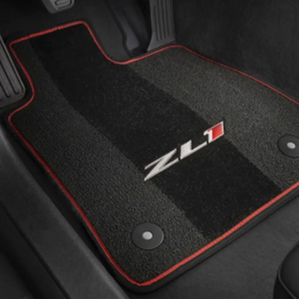 6Th Gen Gm Camaro Zl1  4-Piece Floor Mats - Black With Adrenaline Red Stitching 1