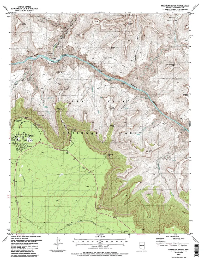 Phantom Ranch 7.5' Az 1988 Map United States Geological Survey 1
