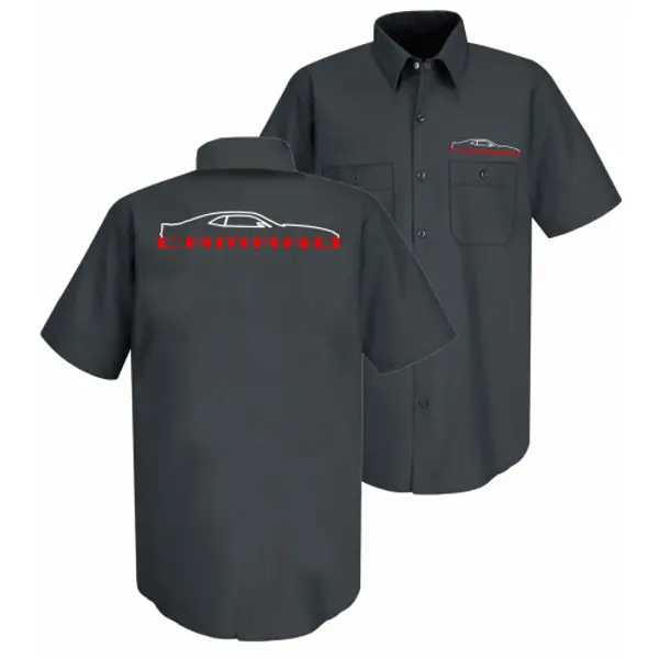 Camaro 5Th Gen Silhouette Embroidered  Mechanics Shirt : Charcoal 1