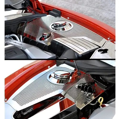 Camaro Inner Fender Covers W-Fuse Box Cover 10 Pc. (Set) - Perforated Polished Stainless Steel 1