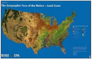 The Geographic Face Of The Nation- Land Cover - Dry Erase Laminated Wall Map 1
