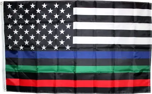 U.S.A. Memorial Blue Green Red Line Flag 5'×3' Rough Tex 150D Nylon 1