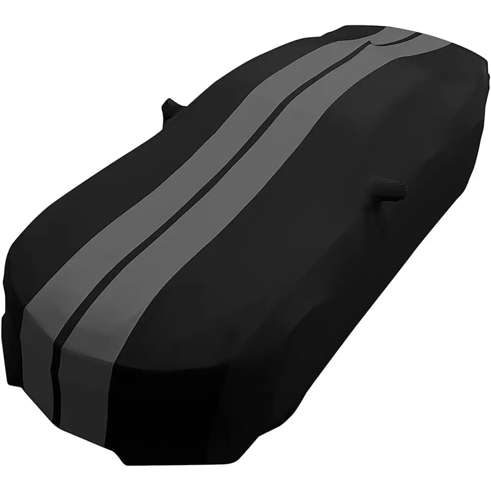 2010-2024 Camaro Ultraguard Sport Series Stretch Satin Indoor Car Cover : Black With Gray Stripes 1