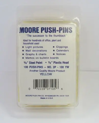 Moore Plastic Head Push Pin, Yellow, 100 Per Box (2P-100-Yw) 1