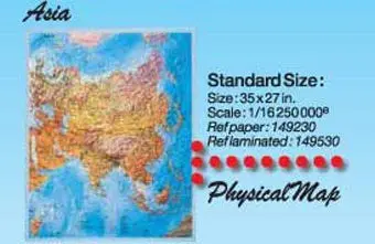 Asia Physical Wall Map Gloss Laminated [Map] Gabelli 1