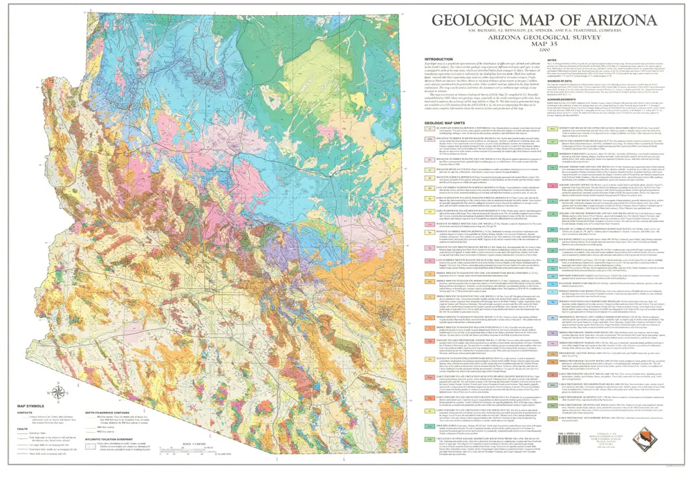 Geologic Map Of Arizona 39"×27" Paper/Non-Laminated 1