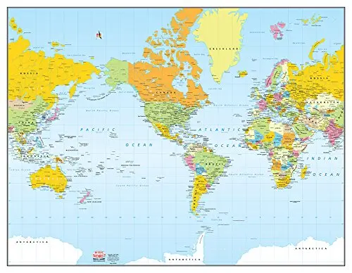 Colorful Political World Wall Map Gloss Laminated [Map] Phoenix Mapping Service 1