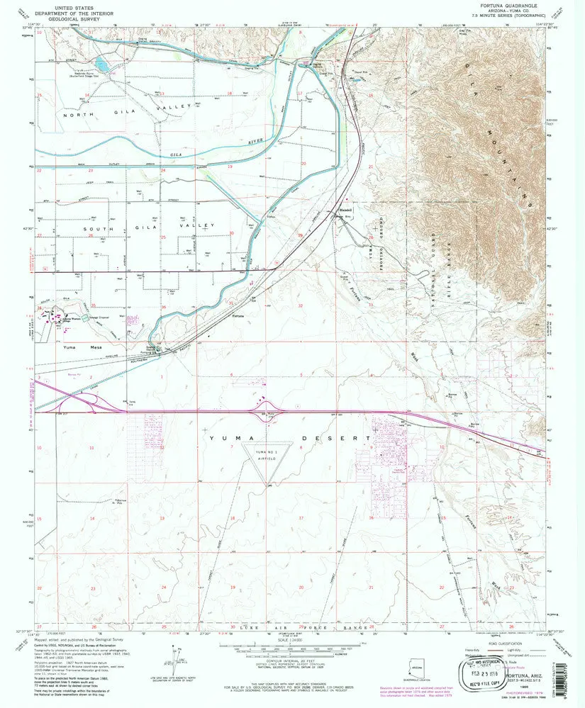 Fortuna 7.5' Arizona 1965 Pr 1979 Map United States Geological Survey 1