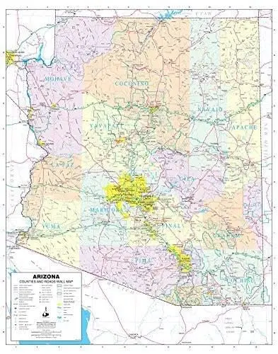 Arizona Counties And Roads Full-Size Wall Map, Dry Erase Laminated [Map] Phoenix Mapping Service 1