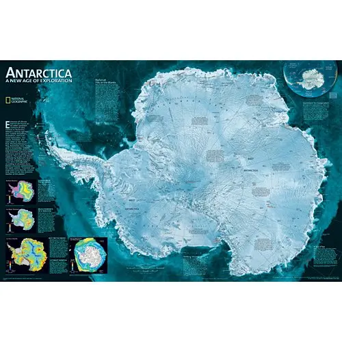 Antarctica, 1-Sided Satellite Image - Laminated - 20"H X 31"W 1
