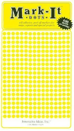 Just Mark-It! Small Yellow 1/8" Removable Dots For Maps, Reports, Or Projects 1