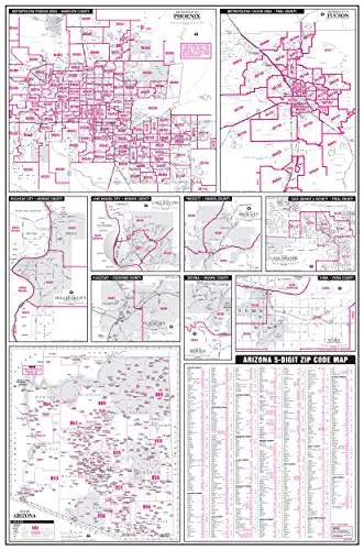 Wide World Of Maps, Inc Arizona 5-Digit Zip Code Map Full-Size Gloss Ready-To-Hang Wall Map 1