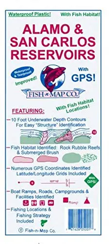 Alamo & San Carlos Reservoirs With Gps! Improved! With Fish Habitat Locations! (Waterpoof & Tearproof Plastic!) 1