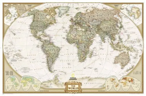 World Executive Political Wall Map - Antique Style - 73 × 48 Inches - Enlarged - Paper/Non-Laminated 1
